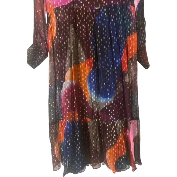 Rare Oliphant Drop Waist Smocked Neck Art Navy Print Maxi Dress S Oversized Boho - Picture 9 of 11